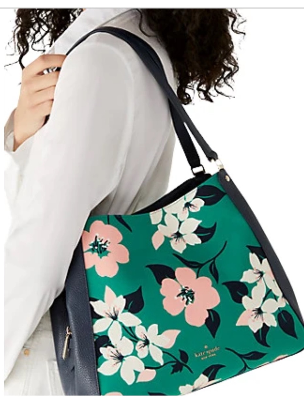 Kate Spade Leila Medium Triple Compartment Shoulder Bag Lily Blooms Green Multi
